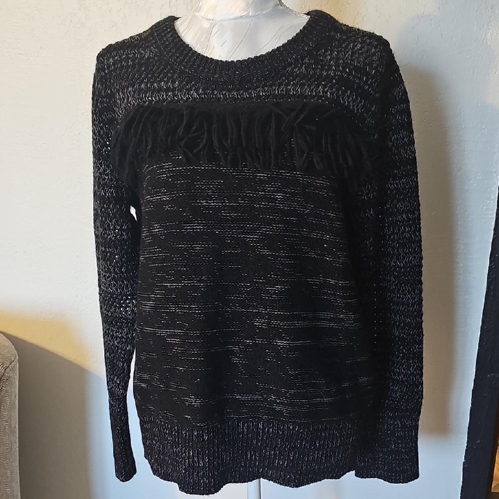 Banana Republic Black Knit Sweater with Fringe